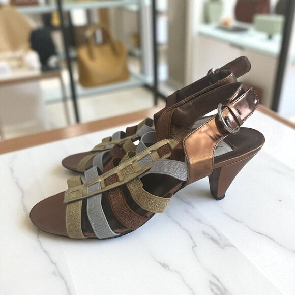 AJ VALENCI Multicolor Metallic Heels Sandals Size 8.5 - Picture 1 of 8